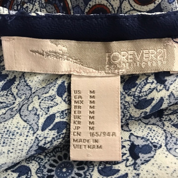 Forever 21 Boho Blouse Medium Blue Multi Flowy - Picture 7 of 8